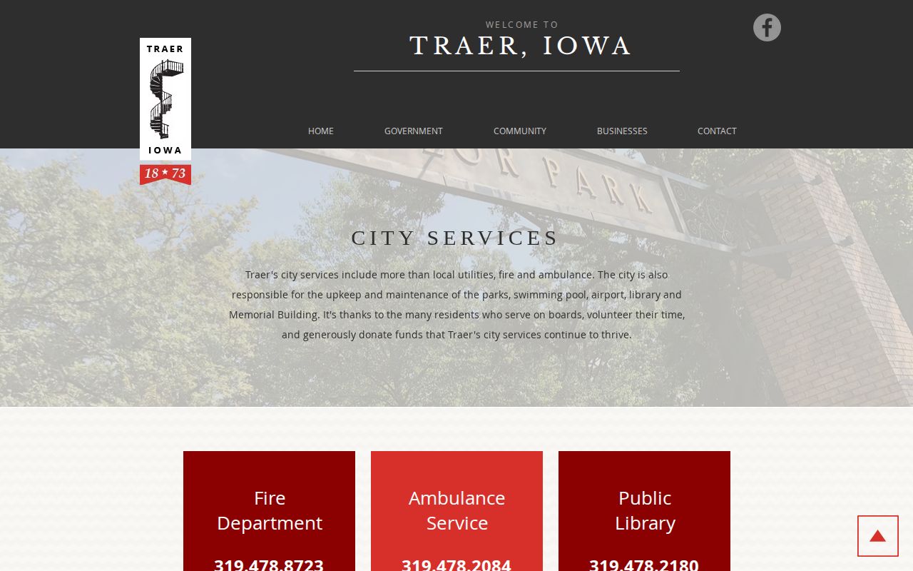 Traer city services and arrest-record contact context